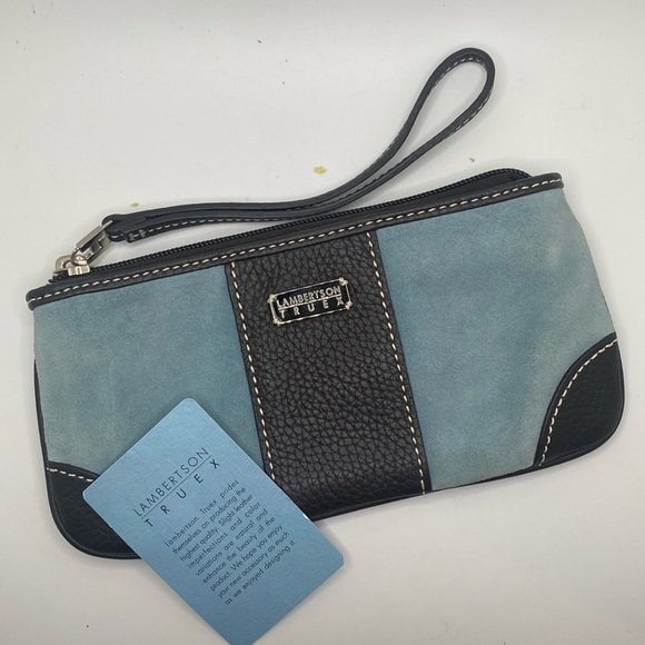 Lambertson Truex exclusive for Bloomington brown Leather & blue Suede Wristlet - Picture 3 of 9